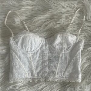 White Fox Eyelet Lace Bustier Crop Top size XS white adjustable straps zipper